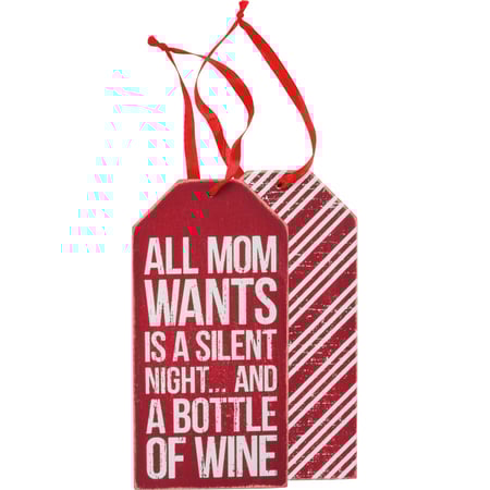 Silent Night Bottle Tag - Wood, Ribbon