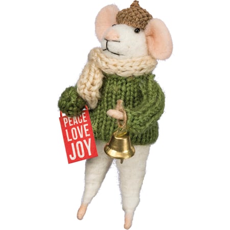 Peace Love Joy Mouse Critter - Felt, Polyester, Plastic, Metal, Wood