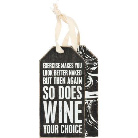 So Does Wine Bottle Tag - Wood, Cotton