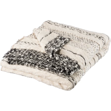Cream with Black and Gray Stripes Throw Blanket - Cotton
