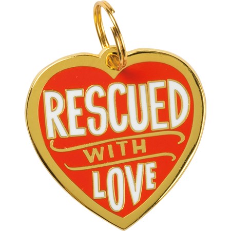 Collar Charm - Rescued With Love - Charm: 1.25" x 1.25", Card: 3" x 5" - Metal, Enamel, Paper
