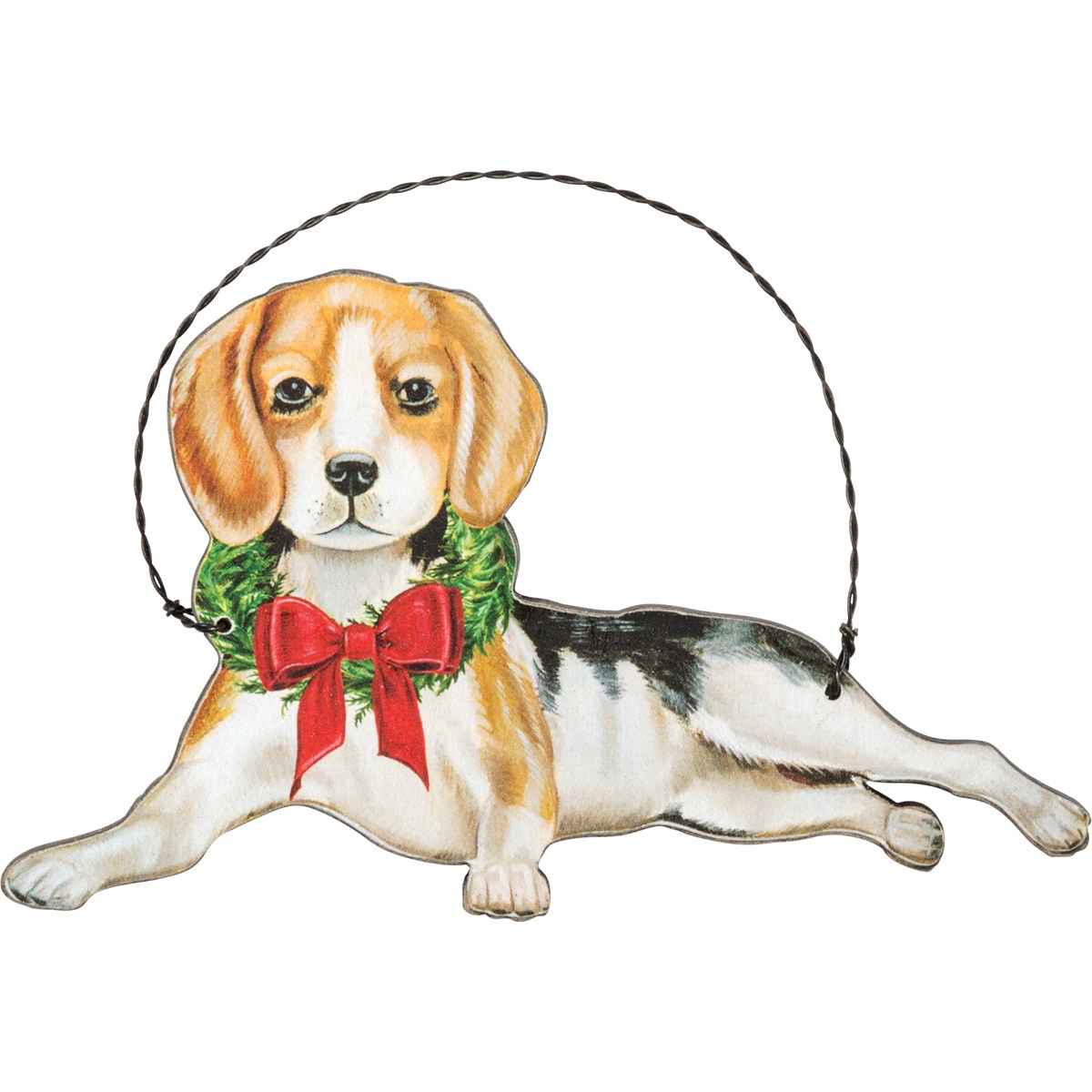 Christmas Beagle Ornament - Wood, Paper, Wire