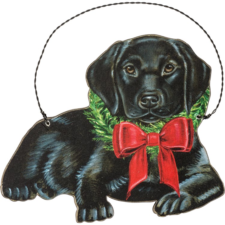 Christmas Black Lab Ornament - Wood, Paper, Wire