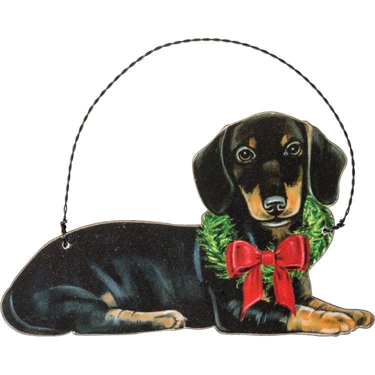 Christmas Dachshund Ornament - Wood, Paper, Wire