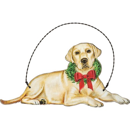 Ornament - Christmas Yellow Lab - 5" x 2.50" - Wood, Paper, Wire
