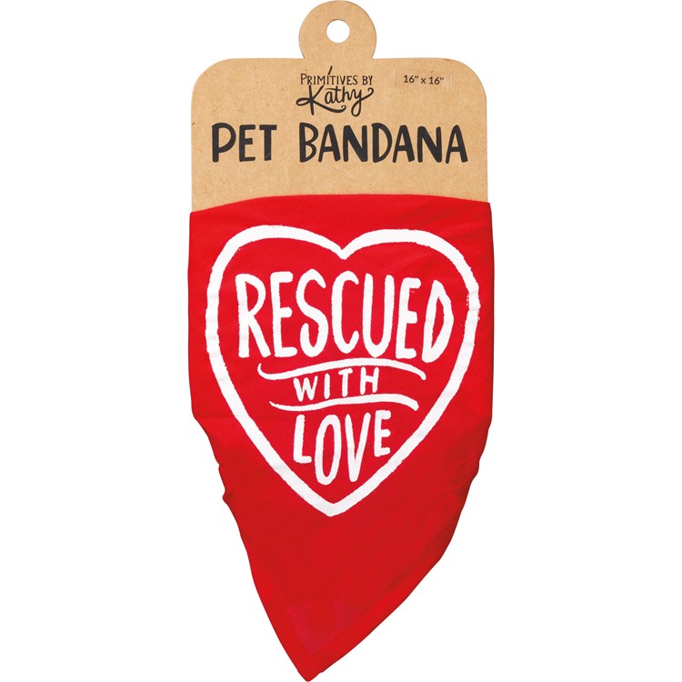 Pet Bandana Sm - Rescued With Love - 16" x 16" - Rayon