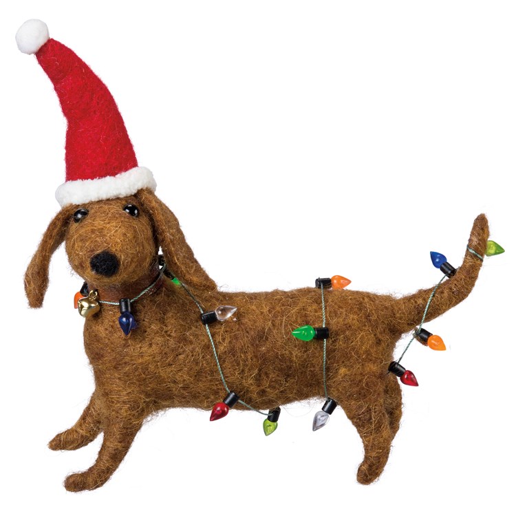 Dachshund And Lights Critter - Wool, Polyester, Plastic, Metal, String