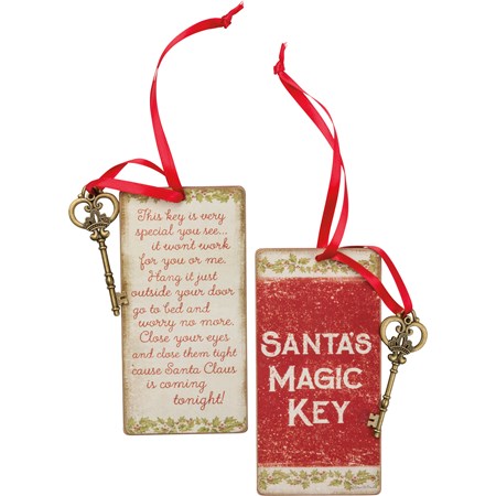Vintage Santa's Magic Key Ornament - Wood, Paper, Metal, Ribbon