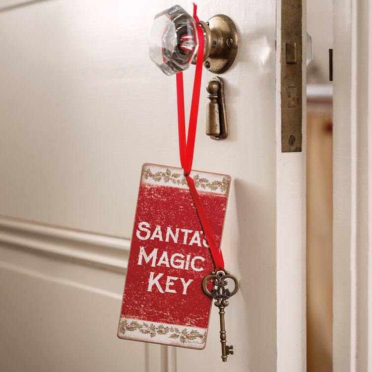 Ornament - Santa's Magic Key - 3" x 6" - Wood, Paper, Metal, Ribbon