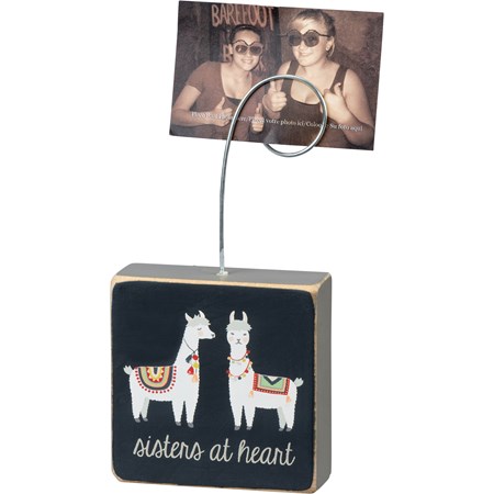 Photo Block - Sisters At Heart - 3" x 3" x 1.50", Plus Wire - Wood, Wire