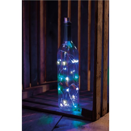 Beach Blues Wine Bottle Lights - Metal, Wire, Plastic, Lights