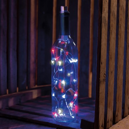 Red White And Blue Wine Bottle Lights - Metal, Wire, Plastic, Lights