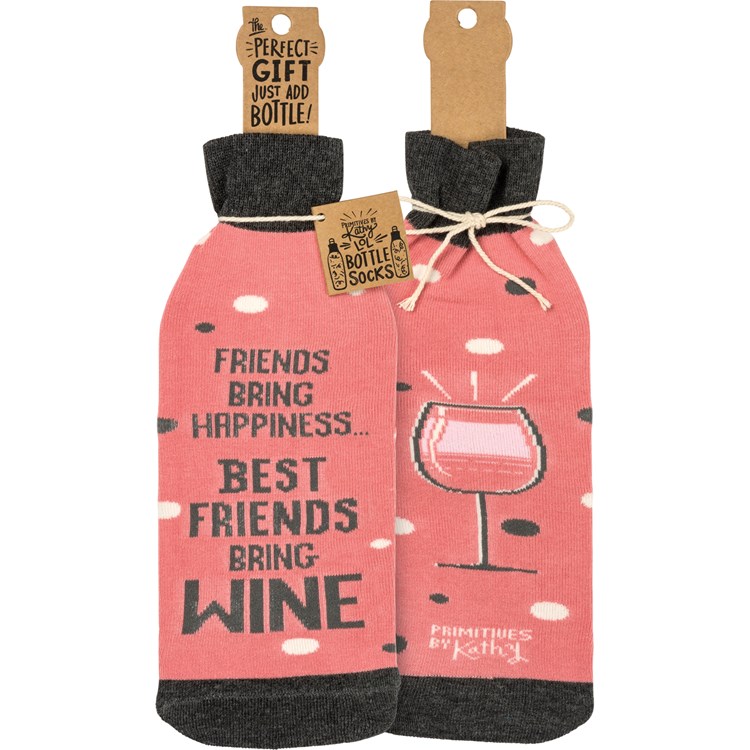 Friends Bring Happiness Bottle Sock - Cotton, Nylon, Spandex