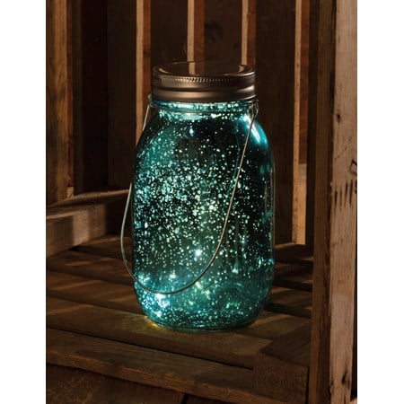 Glass Lantern - Blue Mercury - 6.75" Tall, 10 Lights - Glass, Metal, Plastic, Wire