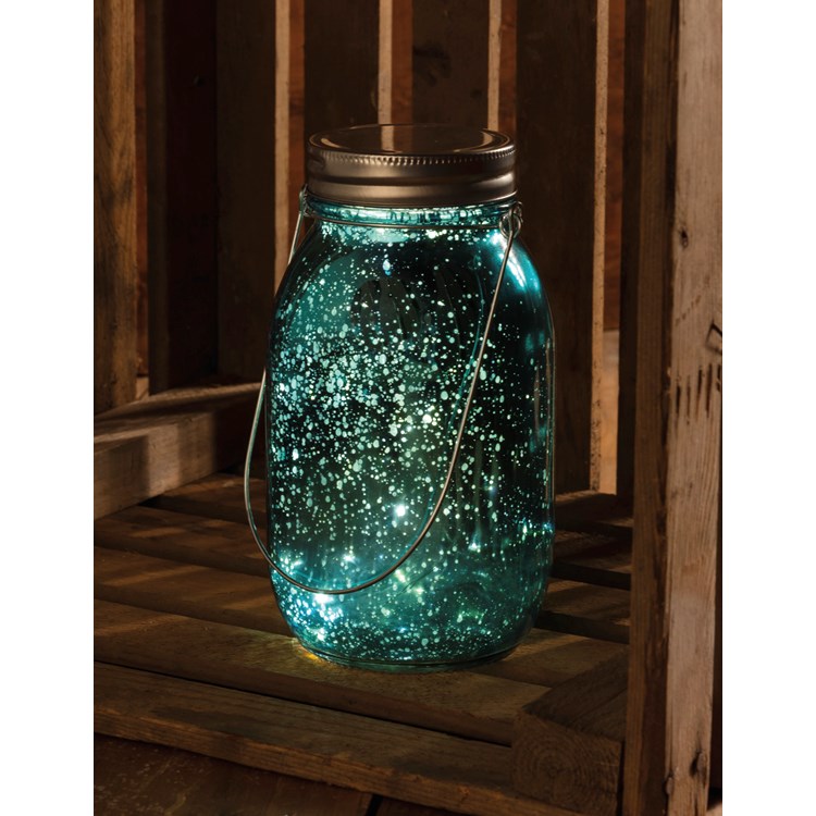 Glass Lantern - Blue Mercury - 6.75" Tall, 10 Lights - Glass, Metal, Plastic, Wire