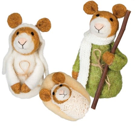 Mouse Nativity Critter Set - Felt, Polyester, Plastic, Wood, Jute