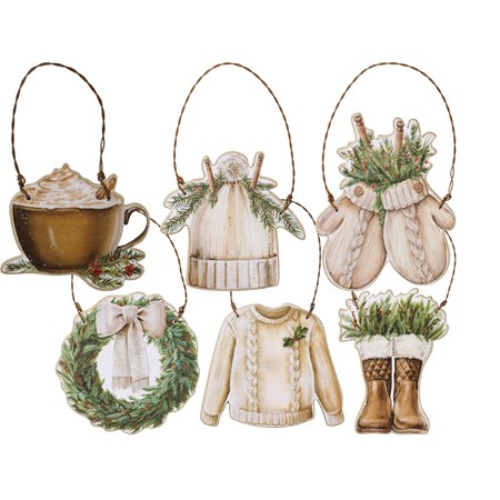 Cozy Christmas Ornament Set - Wood, Paper, Wire