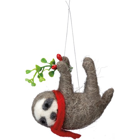 Christmas Sloth Critter - Wool, Polyester, Plastic, String