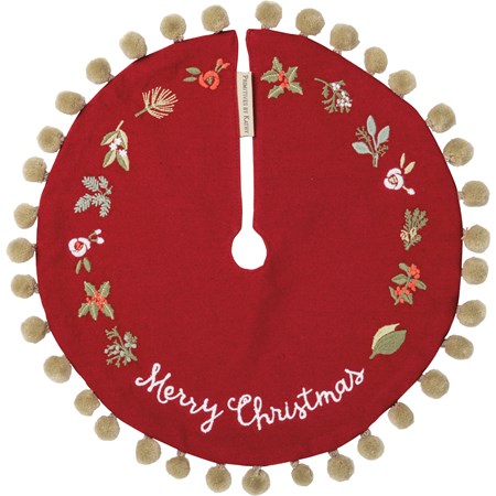 Tree Skirt Sm - Merry Christmas - 12.50" Diameter - Cotton, Linen, Acrylic