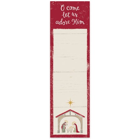 List Notepad - O Come Let Us Adore Him - 2.75" x 9.50" x 0.25" - Paper, Magnet