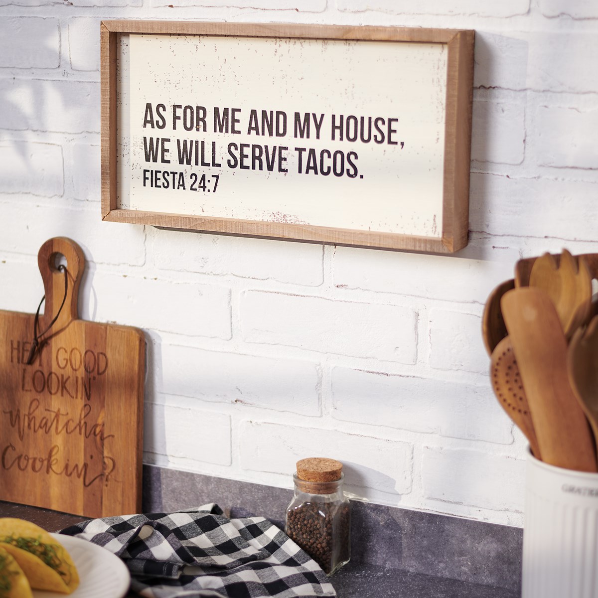 We Will Serve Tacos Inset Box Sign - Wood