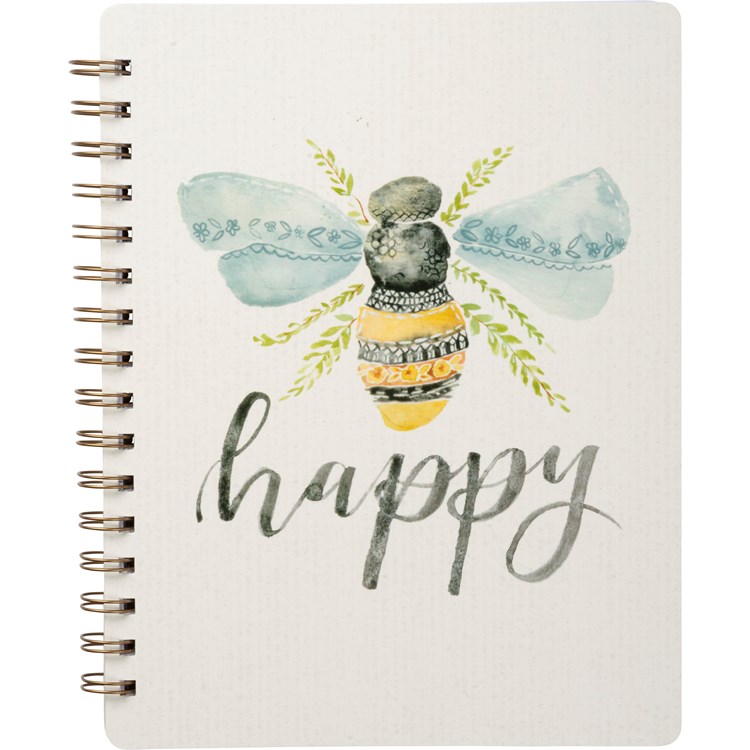 Spiral Notebook - Be Happy - 5.75" x 7.50" x 0.50" - Paper, Metal