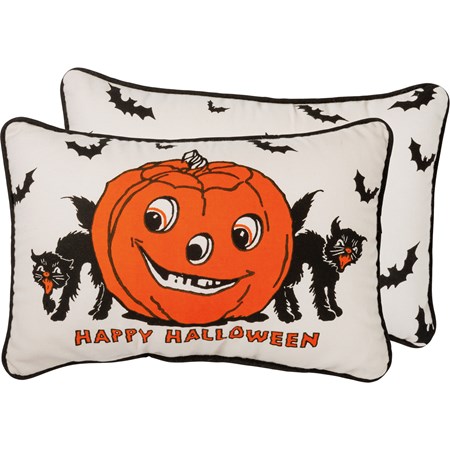Pillow - Happy Halloween - 15" x 10" - Cotton, Zipper