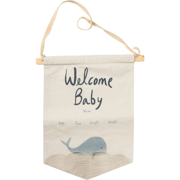 Welcome Baby Blue Banner - Cotton, Wood