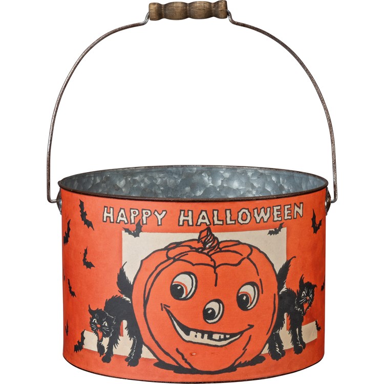 Happy Halloween Vintage Bucket Set - Metal, Paper, Wood