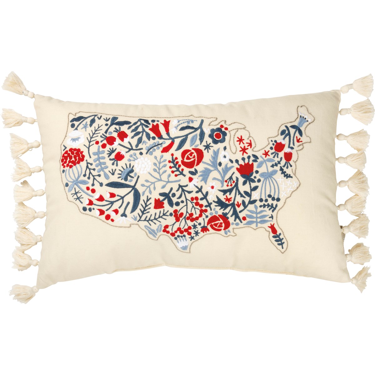 Floral USA Map Pillow - Cotton, Linen, Zipper