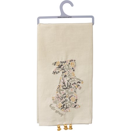 Kitchen Towel - Hello Spring Floral Bunny - 20" x 26" - Cotton, Linen