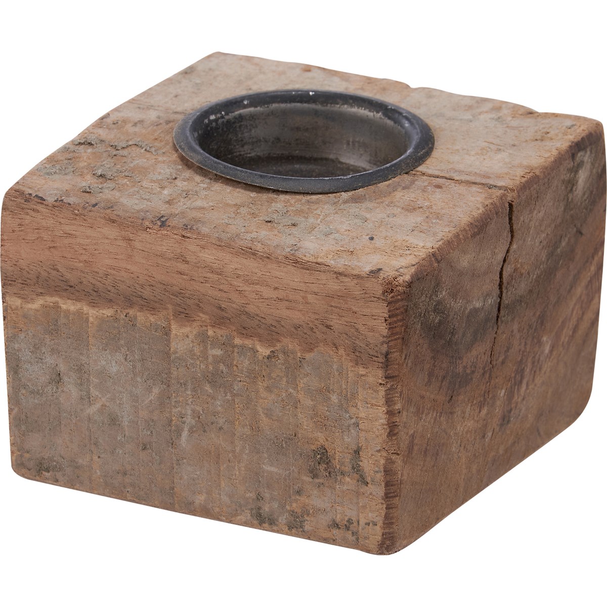 Candle Holder - Wood Block - 4" x 2.50" x 2" - Wood, Metal