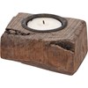 Wood Block Candle Holder - Wood, Metal