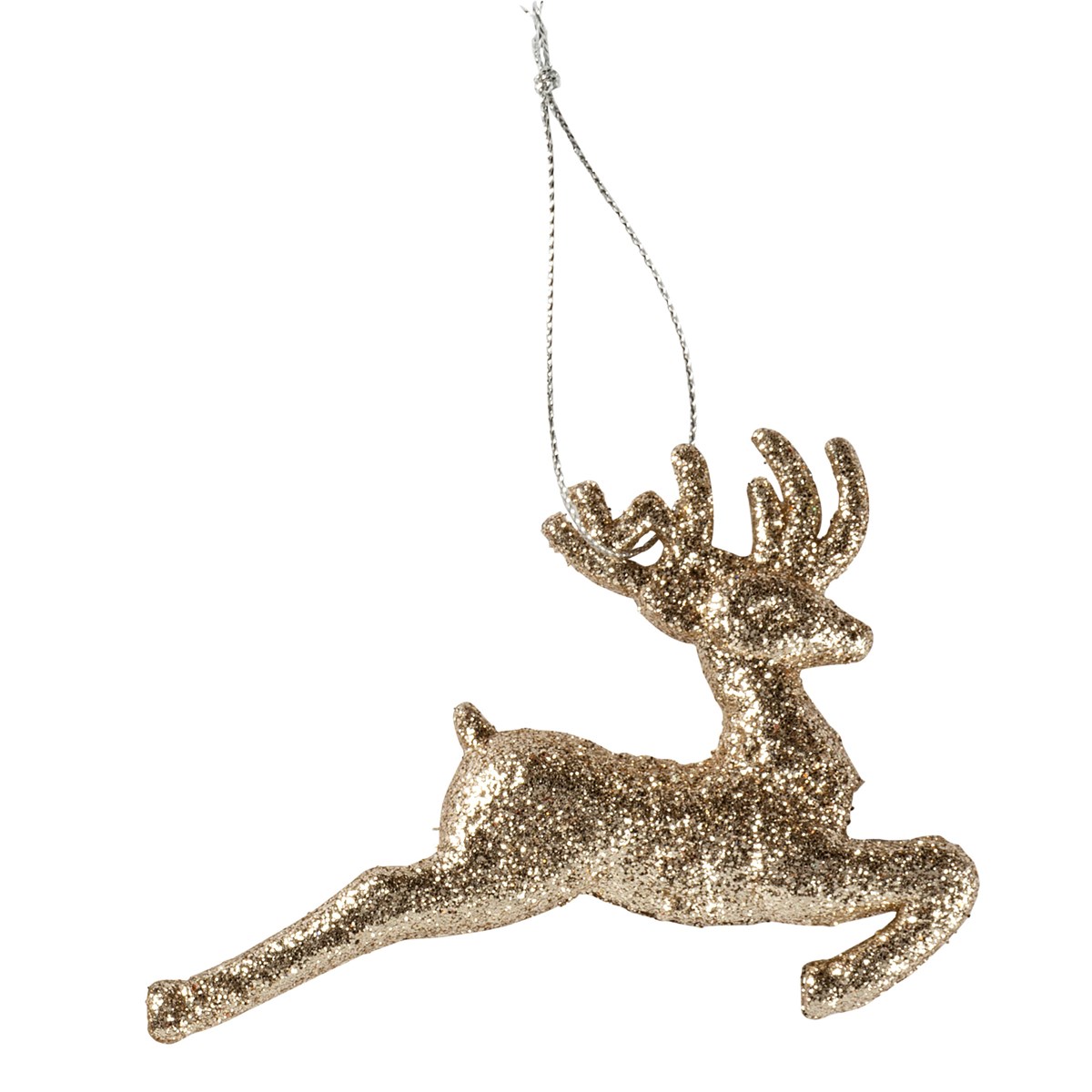 Ornament - Running Deer - 4" x 2.75" x 0.75" - Plastic, Glitter