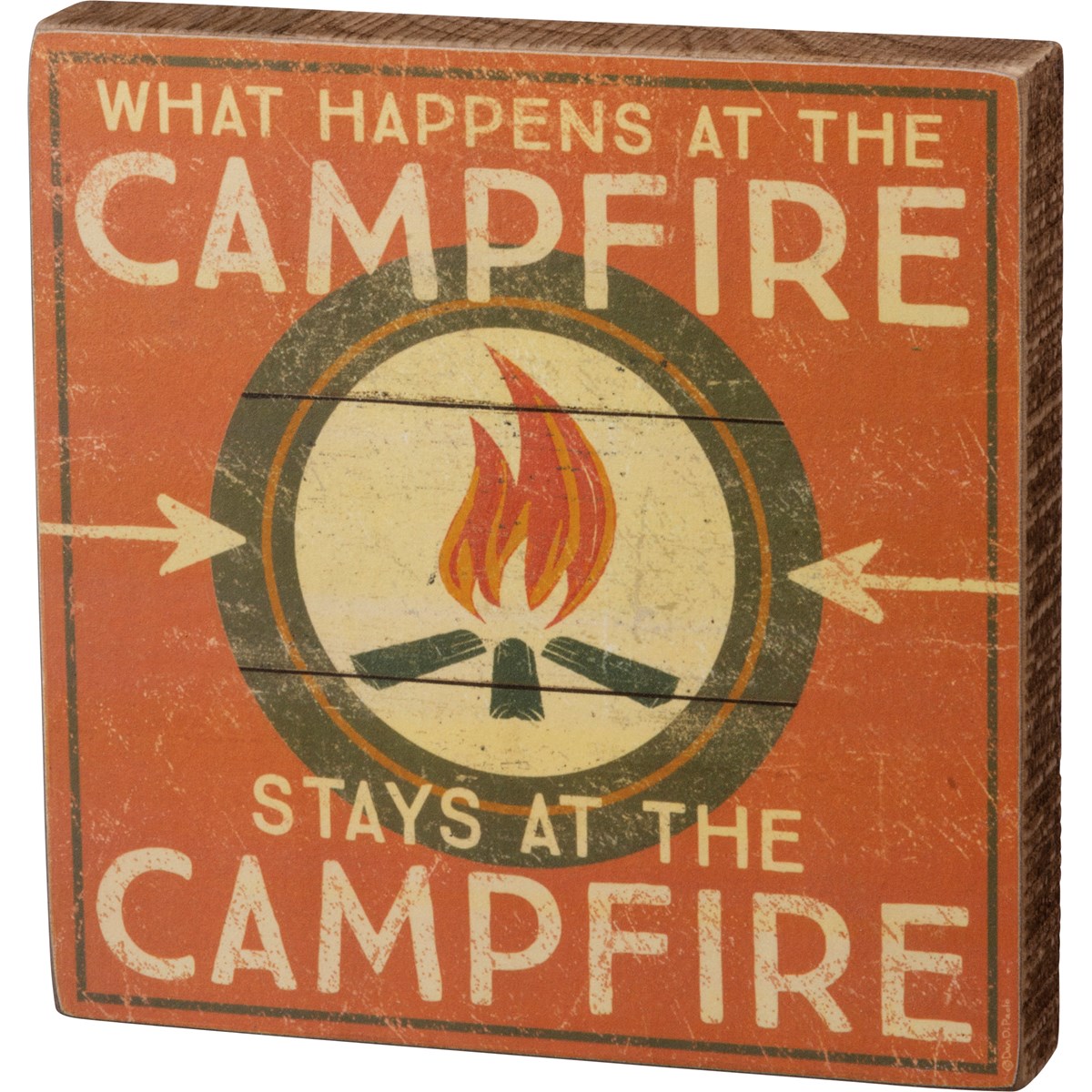 What Happens At The Campfire Block Sign - Wood, Paper