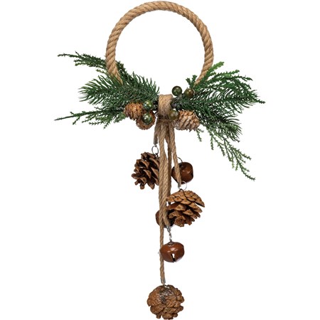 Pinecones Doorknob Hanger - Jute, Plastic, Pinecones, Metal, Glitter