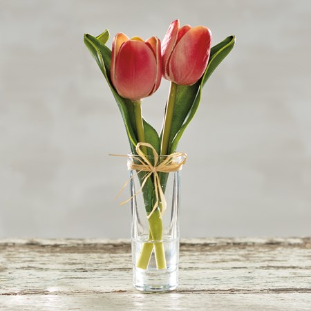 Red Mini Tulip Vase - Glass, Plastic, Fabric, Wire