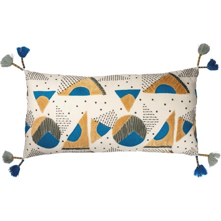 Pillow - Blue & Gold Geometric - 28" x 14" - Cotton, Velvet