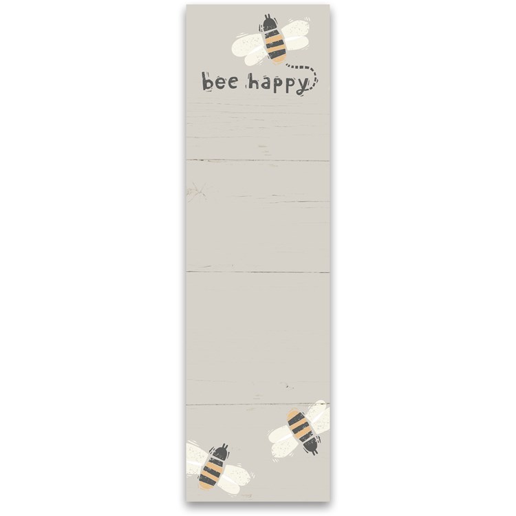 List Notepad - Bee Happy - 2.75" x 9.50" x 0.25" - Paper, Magnet