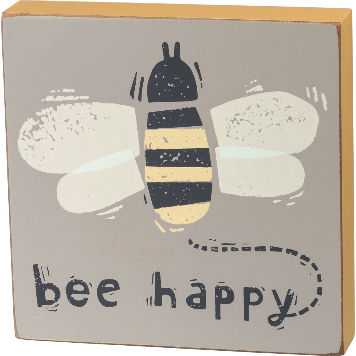 Block Sign - Bee Happy - 5" x 5" x 1" - Wood