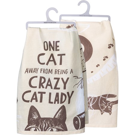 Kitchen Towel - One Cat Away From A Crazy Cat Lady - 28" x 28" - Cotton