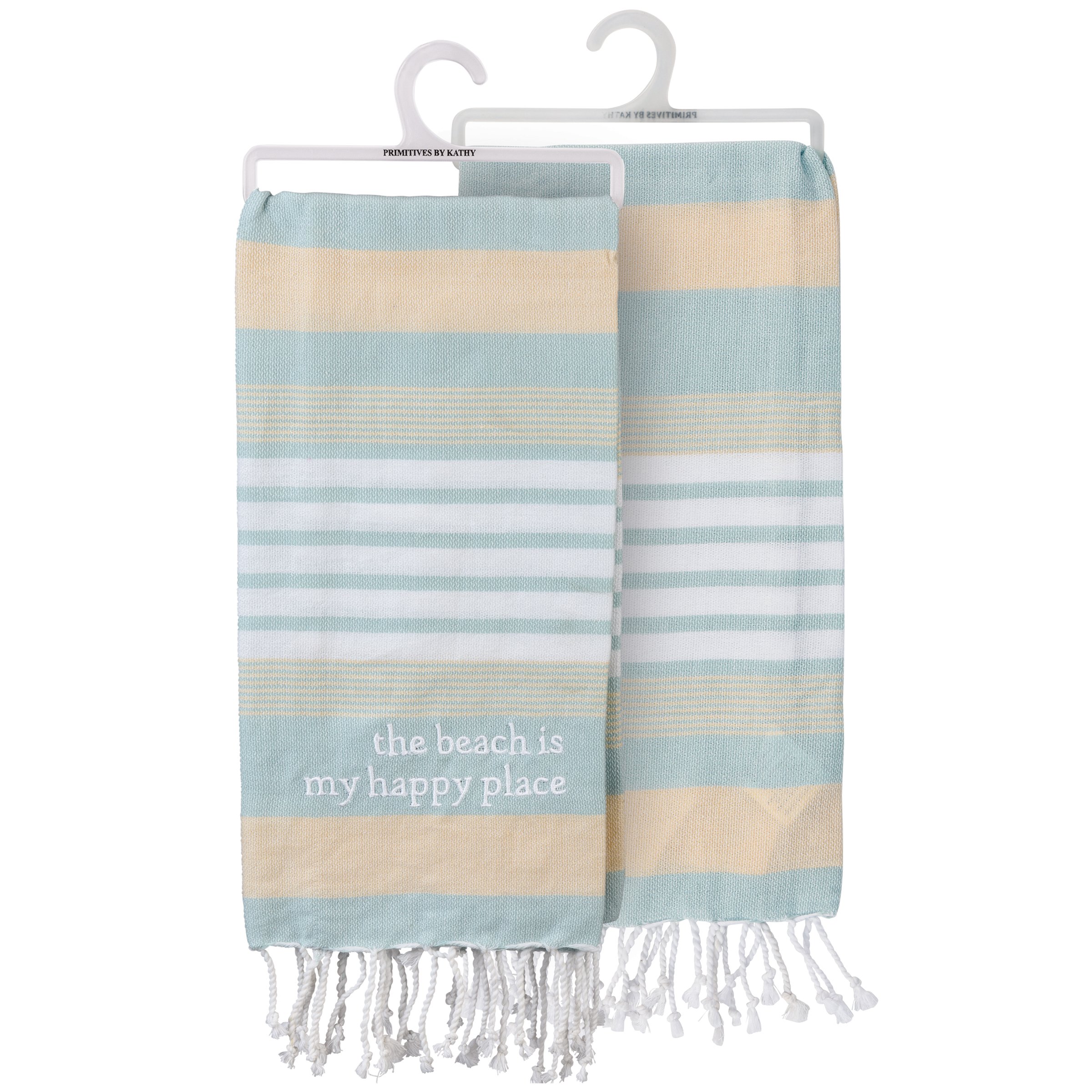 Beach Is My Happy Place Striped Kitchen Towel Primitives By Kathy