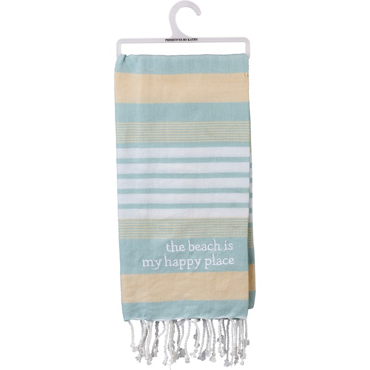 Beach Is My Happy Place Striped Kitchen Towel - Cotton