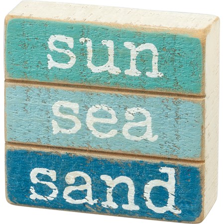 Slat Block Sign - Sun Sea Sand - 3" x 3" x 1" - Wood