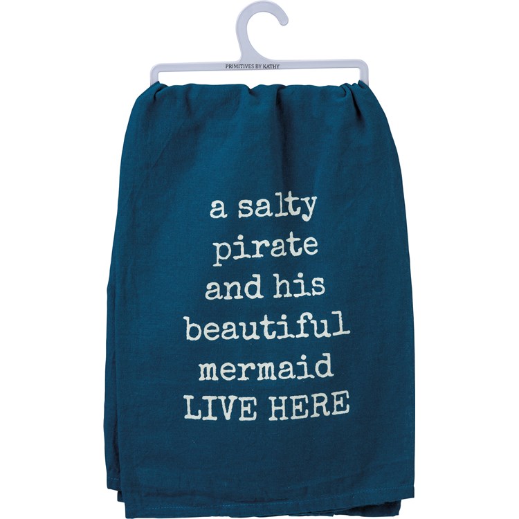 Salty Pirate And His Mermaid Kitchen Towel - Cotton