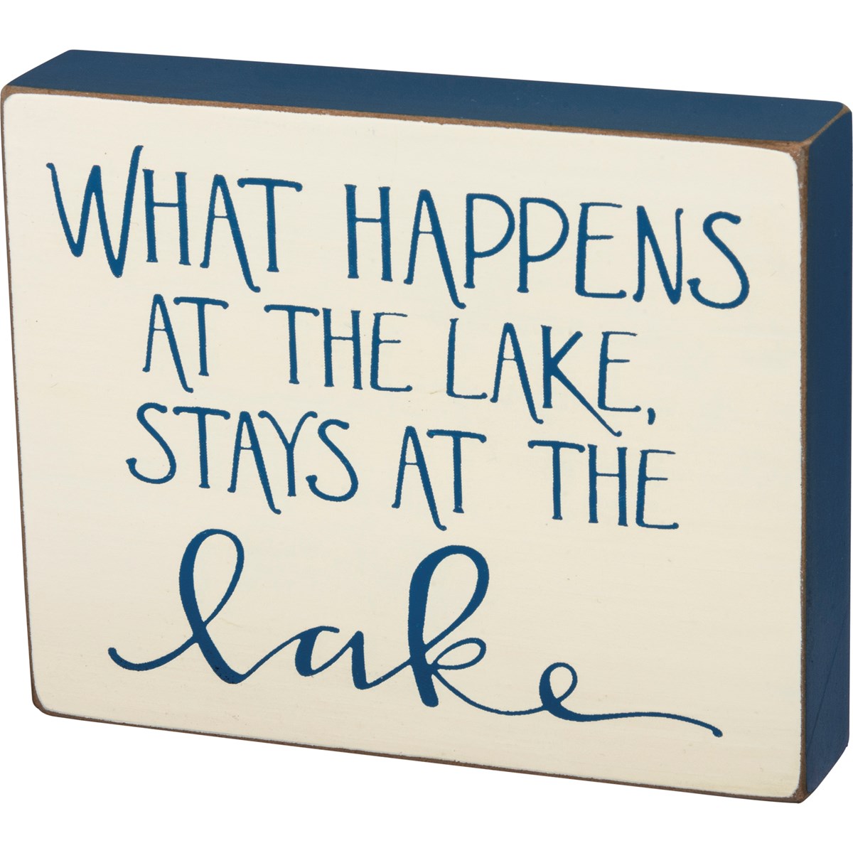 Block Sign - What Happens At The Lake - 5" x 4" x 1" - Wood