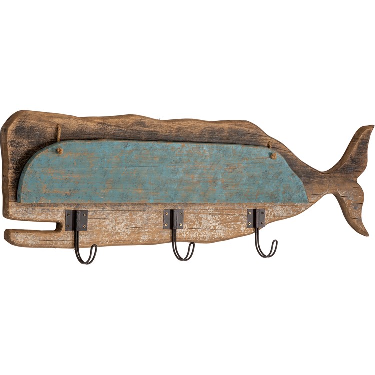 Hook Board Shelf - Whale - 41" x 13" x 6.25"    - Wood, Metal, Jute