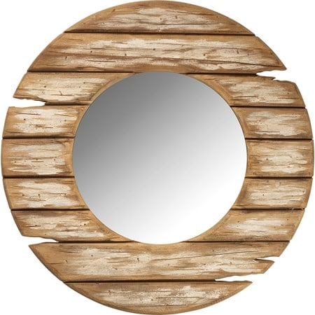 Mirror - Distressed Frame - 26.75" Diameter x 1" - Wood, Mirror