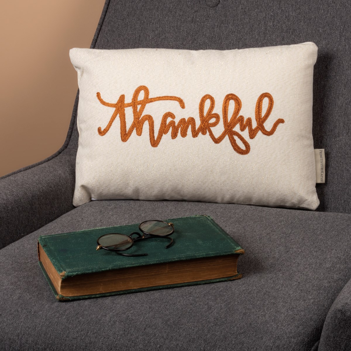 Thankful Embroidered Pillow - Cotton, Zipper