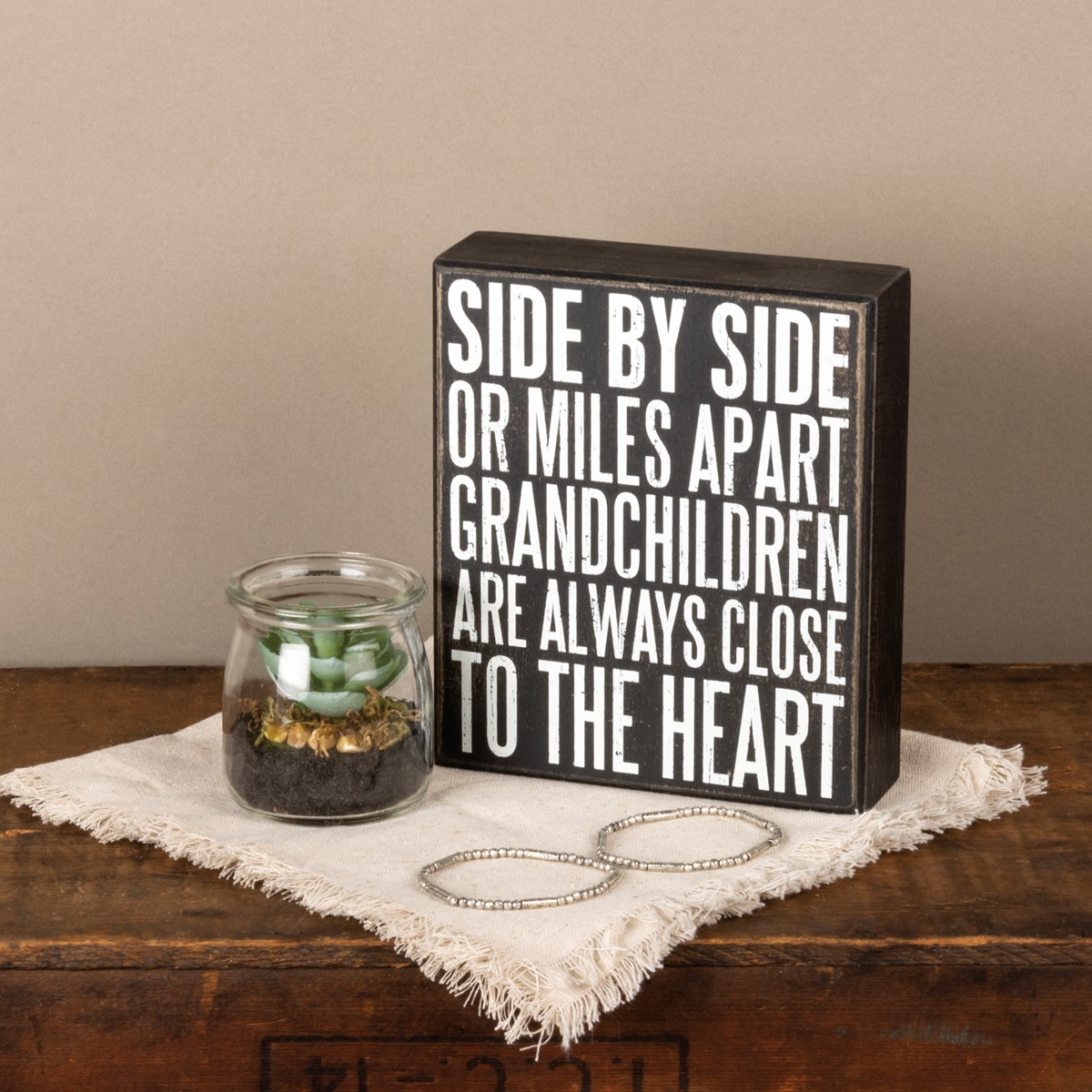Grandchildren Are Close To The Heart Box Sign - Wood